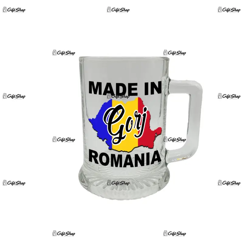 Made in gorj romania, halba cu mesaj